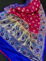 Dark Pink Banarasi Silk Saree Meenakari Work with grand pallu - Kaash