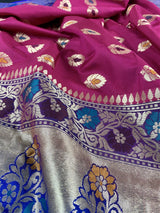 Dark Pink Banarasi Silk Saree Meenakari Work with grand pallu - Kaash