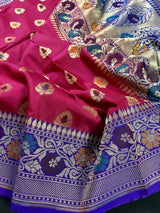 Dark Pink Banarasi Silk Saree Meenakari Work with grand pallu - Kaash