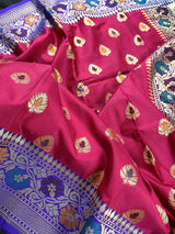 Dark Pink Banarasi Silk Saree Meenakari Work with grand pallu - Kaash