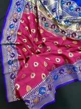 Dark Pink Banarasi Silk Saree Meenakari Work with grand pallu - Kaash