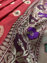 Deep Red with Blue Banarasi saree in banarasi silk with meenakari work with grand pallu — Kaash Collection