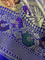 Deep Red with Blue Banarasi saree in banarasi silk with meenakari work with grand pallu — Kaash Collection