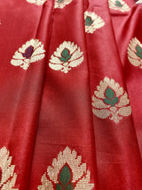 Deep Red with Blue Banarasi saree in banarasi silk with meenakari work with grand pallu — Kaash Collection