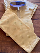 Designer Beige Gold Silk Men Kurta Pajama Set with Zari Embroidery design - Kaash
