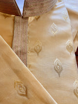Designer Beige Gold Silk Men Kurta Pajama Set with Zari Embroidery design - Kaash