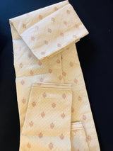 Cream men's kurta pajama in soft silk (non-pure) with self-design with copper zari floral buttis — Kaash Collection