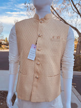 Designer Gold Modi Nehru Jacket For Men in Soft Banarasi Silk | Waist Coat | Jacket for Kurta | Gift For Him | Indian Wedding - Kaash