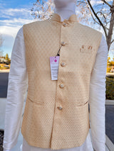 Designer Gold Modi Nehru Jacket For Men in Soft Banarasi Silk | Waist Coat | Jacket for Kurta | Gift For Him | Indian Wedding - Kaash