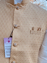 Designer Gold Modi Nehru Jacket For Men in Soft Banarasi Silk | Waist Coat | Jacket for Kurta | Gift For Him | Indian Wedding - Kaash