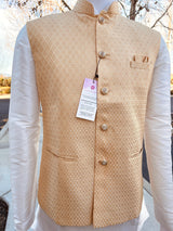 Designer Gold Modi Nehru Jacket For Men in Soft Banarasi Silk | Waist Coat | Jacket for Kurta | Gift For Him | Indian Wedding - Kaash