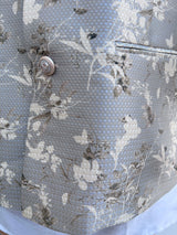 Light Grey with Gold men's Nehru/Modi jacket in soft banarasi silk with self-design pattern with gold detail — Kaash Collection