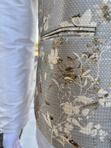 Designer Light Grey Gold Modi Nehru Jacket For Men in Jute Silk | Jackets for Kurtas | Gift For Him | Indian Wedding, Party Wear Jackets - Kaash