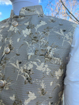 Designer Light Grey Gold Modi Nehru Jacket For Men in Jute Silk | Jackets for Kurtas | Gift For Him | Indian Wedding, Party Wear Jackets - Kaash