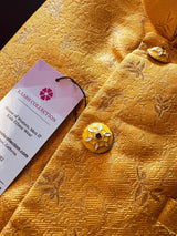 Mango Yellow men's Nehru/Modi jacket in raw silk with zari weaving floral designs — Kaash Collection