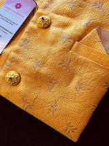 Mango Yellow men's Nehru/Modi jacket in raw silk with zari weaving floral designs — Kaash Collection