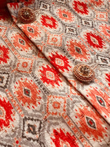 Designer Multi-Color Soft Silk Jacket with Sequence Work Nehru in Ikkat Prints | Jacket for Kurta | Groomsmen Wedding Jacket for Kurta - Kaash