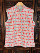 Designer Multi-Color Soft Silk Jacket with Sequence Work Nehru in Ikkat Prints | Jacket for Kurta | Groomsmen Wedding Jacket for Kurta - Kaash