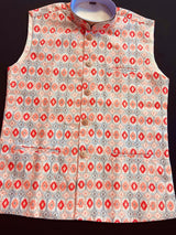 Designer Multi-Color Soft Silk Jacket with Sequence Work Nehru in Ikkat Prints | Jacket for Kurta | Groomsmen Wedding Jacket for Kurta - Kaash