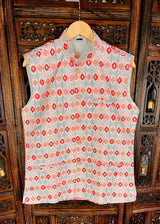 Designer Multi-Color Soft Silk Jacket with Sequence Work Nehru in Ikkat Prints | Jacket for Kurta | Groomsmen Wedding Jacket for Kurta - Kaash