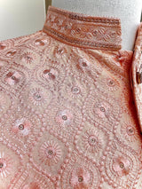 Pastel Peach men's Nehru/Modi jacket in soft silk with chikankari embroidery on neckline — Kaash Collection
