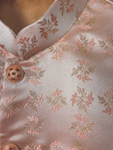 Light Peach men's Nehru/Modi jacket in silk (non-pure) with floral weave & embroidery — Kaash Collection