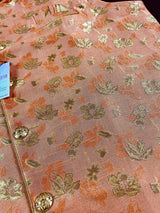 Peach men's Nehru/Modi jacket in raw silk with zari weaving floral designs — Kaash Collection