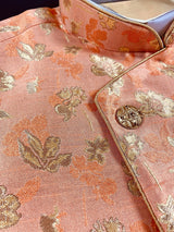 Peach men's Nehru/Modi jacket in raw silk with zari weaving floral designs — Kaash Collection