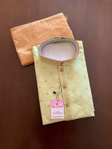 Pista Green men's kurta pajama in silk with zari-weave design with lining — Kaash Collection