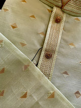 Designer Pista Green Silk Men Kurta Pajama Set with Zari Weave - Kaash