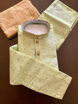 Designer Pista Green Silk Men Kurta Pajama Set with Zari Weave - Kaash