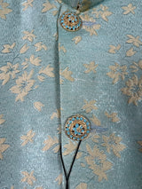 Sea Green men's Nehru/Modi jacket in silk (non-pure) with designer woven pattern — Kaash Collection