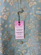 Sea Green men's Nehru/Modi jacket in silk (non-pure) with designer woven pattern — Kaash Collection