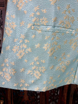 Sea Green men's Nehru/Modi jacket in silk (non-pure) with designer woven pattern — Kaash Collection