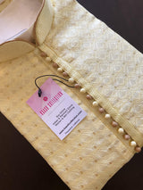 Yellow men's kurta pajama in soft silk with embroidery & zari work — Kaash Collection