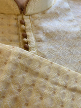 Yellow men's kurta pajama in soft silk with embroidery & zari work — Kaash Collection