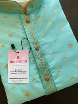 Sea Blue men's kurta pajama in silk with zari-weave design with lining — Kaash Collection