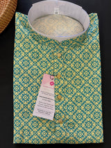 Green & Yellow Multi-Color men's kurta pajama in soft silk with digital print — Kaash Collection