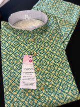 Green & Yellow Multi-Color men's kurta pajama in soft silk with digital print — Kaash Collection