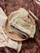 Brown & Beige Dual-Tone Georgette saree in georgette with printed with gotta work & lace — Kaash Collection