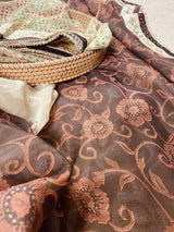 Dual Tone Georgette Saree in Brown and Beige Color - Kaash