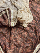 Dual Tone Georgette Saree in Brown and Beige Color - Kaash