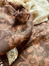 Dual Tone Georgette Saree in Brown and Beige Color - Kaash
