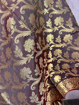 Eggplant Banarasi Floral Soft Silk dupatta in soft silk (non-pure) with floral jaal with muted gold zari — Kaash Collection