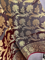 Eggplant Banarasi Floral Soft Silk dupatta in soft silk (non-pure) with floral jaal with muted gold zari — Kaash Collection