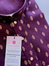 Eggplant men's kurta pajama in pure cotton with small gold buttis on cotton — Kaash Collection