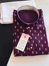Eggplant Color Premium Pure Cotton Kurta Pajama Set for Men with small Self design Buttis - Kaash