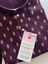 Eggplant Color Premium Pure Cotton Kurta Pajama Set for Men with small Self design Buttis - Kaash