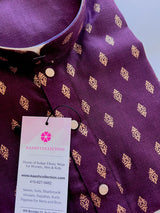 Eggplant Color Premium Pure Cotton Kurta Pajama Set for Men with small Self design Buttis - Kaash