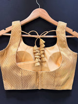 Gold Color Brocade Readymade Blouse | Sleeveless Blouse | Read to Wear Blouses | Blouses for Sarees | Kaash Collection - Kaash